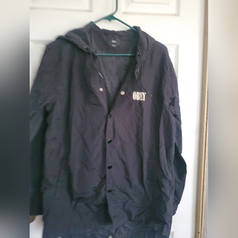 Obey Black and White Graphic Men's Jacket, Size Medium - Picture 5 of 8